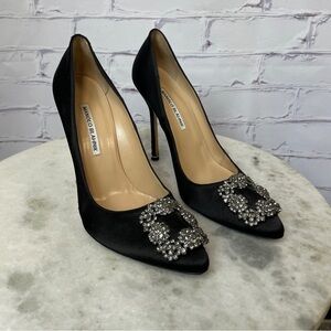 Manolo Blahnik Black Heels with Crystal Buckle